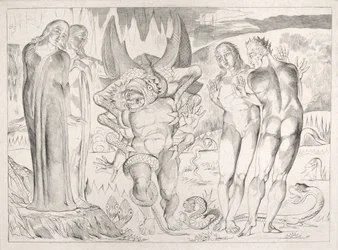 Der Kreis der Diebe: Agnolo Brunelleschi von einer sechsfingrigen Schlange angegriffen, Inferno, Gesang XXV, Illustration zur 